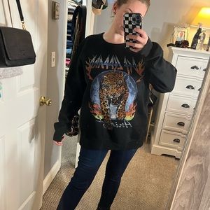 Def Leopard Oversized Crew Neck Sweatshirt
